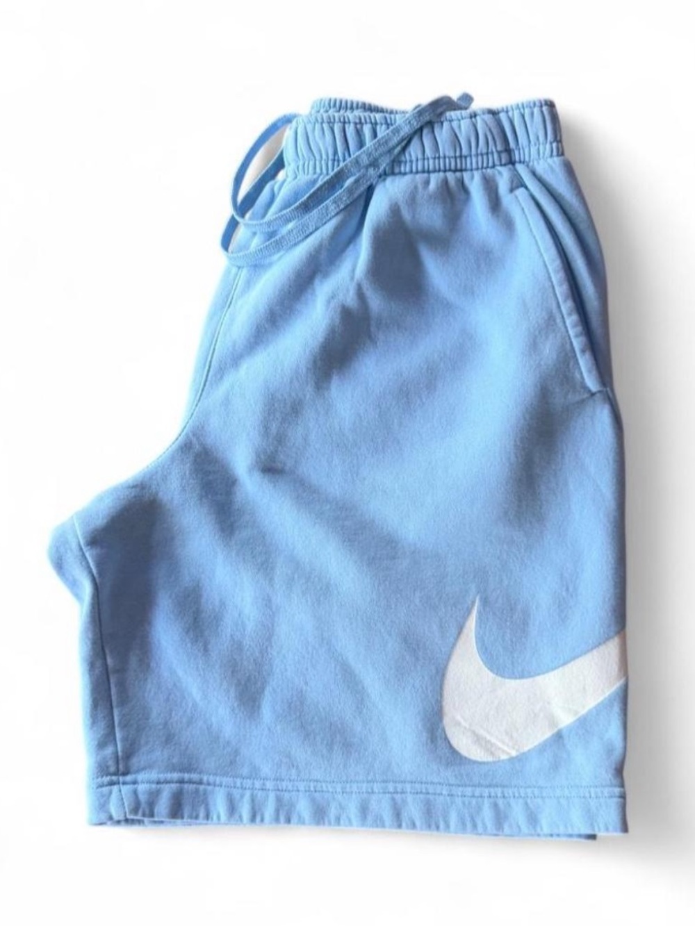 Nike Light Blue Men’s cotton SweatShorts with White Swoosh, back pocket,